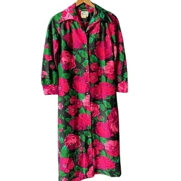 Dresses & Skirts - Vintage Bold Flower Dress size 12 women the Spectator black hot pink retro 70's